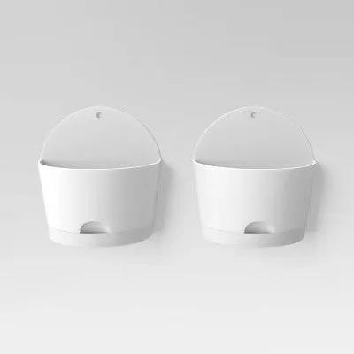 2pc Self-Watering Wall Half-Circle Indoor Outdoor Planter Pots White 8"x4.75" - Room Essentials: Polypropylene, No Assembly Required