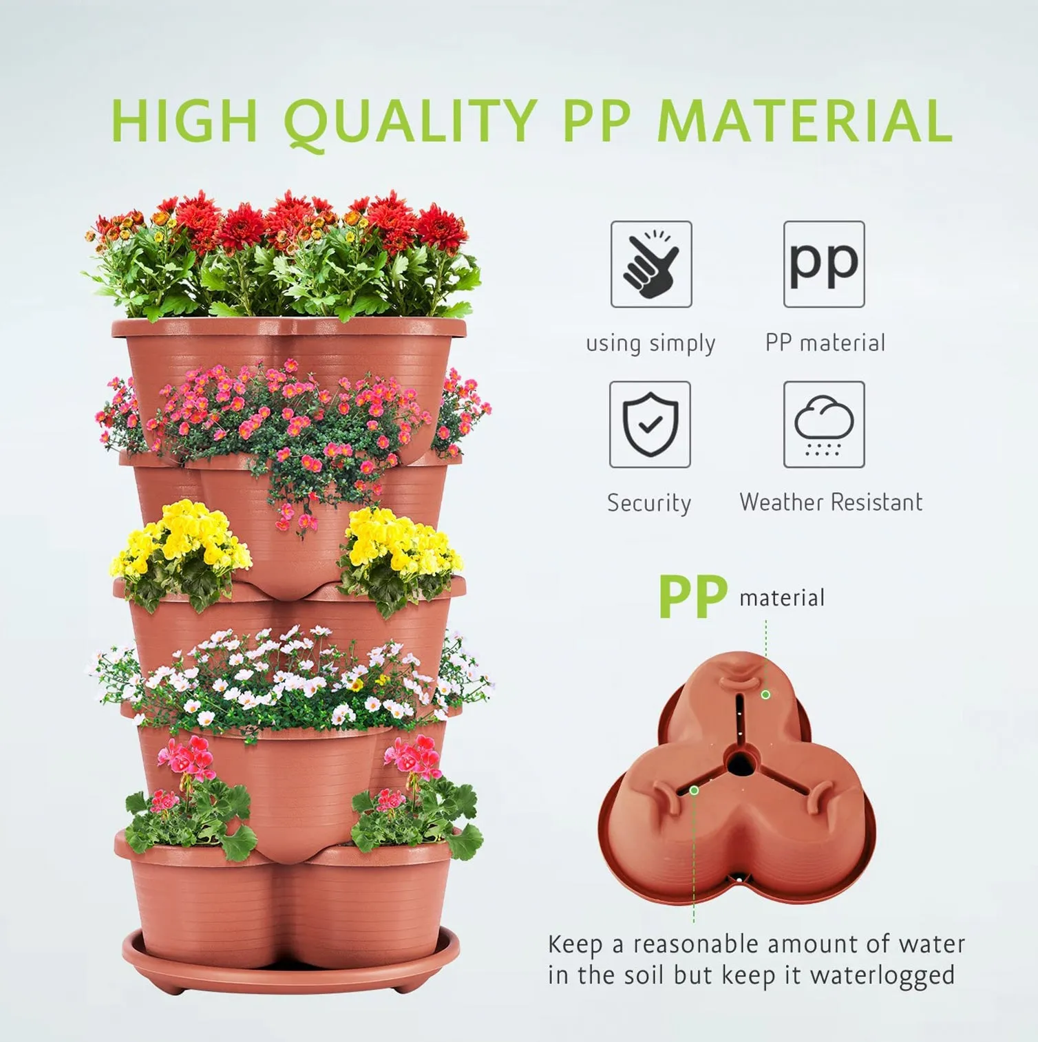 3 Tier Vertical Stackable Planter for Flowers Herbs Vegetables-Terracotta
