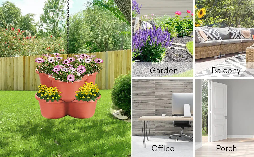 3 Tier Vertical Stackable Planter for Flowers Herbs Vegetables-Terracotta