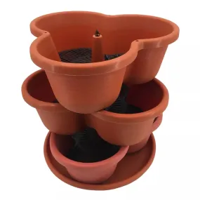 3 Tier Vertical Stackable Planter for Flowers Herbs Vegetables-Terracotta