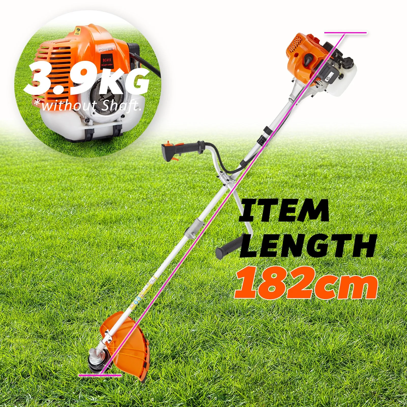 43cc Garden Brush Cutter w/ 5 Attachments, Ergonomic Handle - Dynamic Power