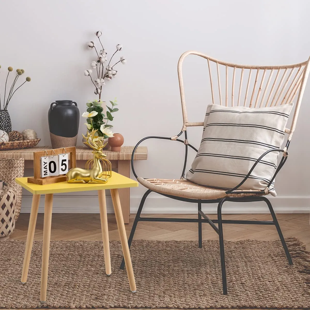 AALIYA MART Wooden Handmade Beautiful End Table Coffee Table Side Table Bedside Table Nightstand for Living Room Bedroom Dining Room Kitchen Office (Yellow)