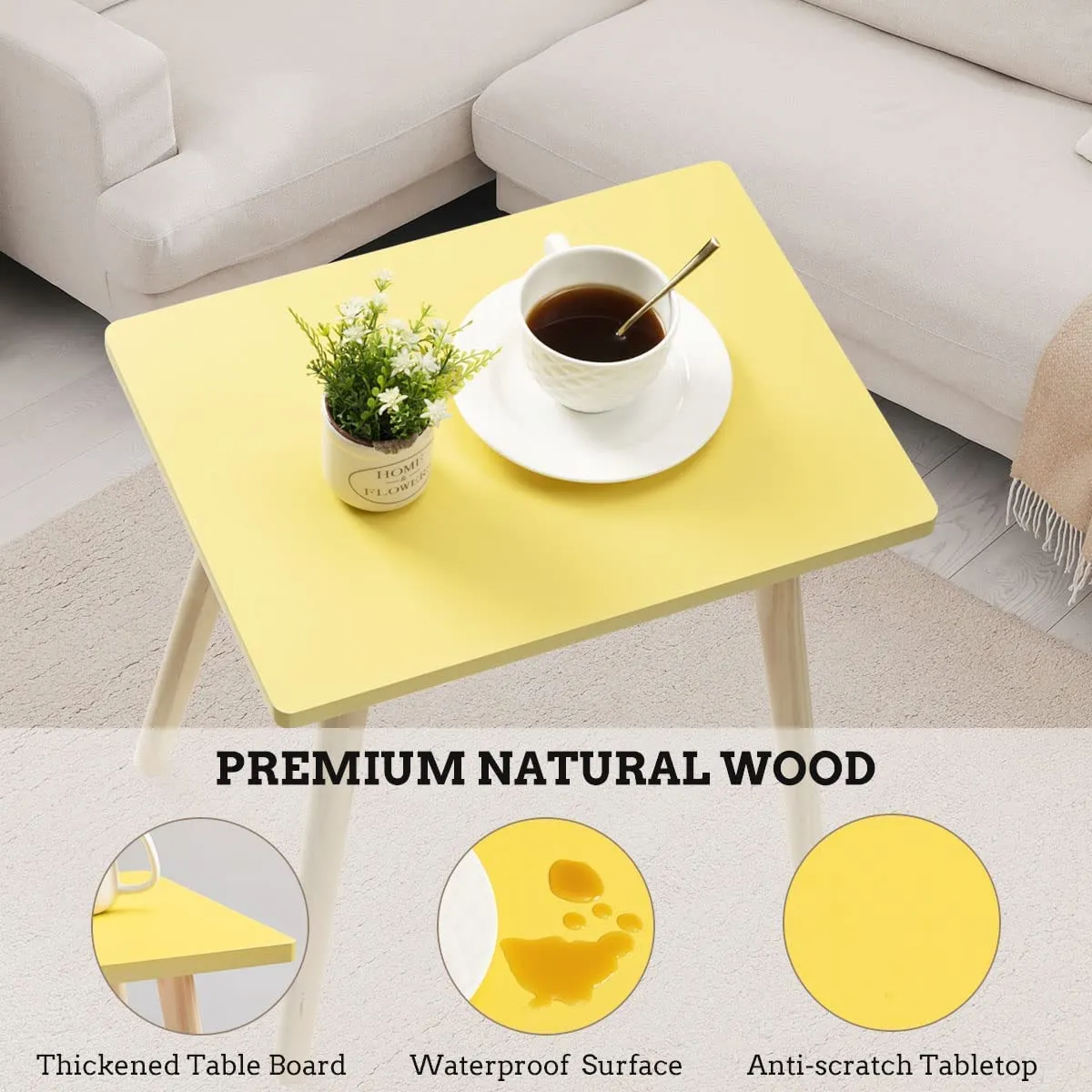 AALIYA MART Wooden Handmade Beautiful End Table Coffee Table Side Table Bedside Table Nightstand for Living Room Bedroom Dining Room Kitchen Office (Yellow)