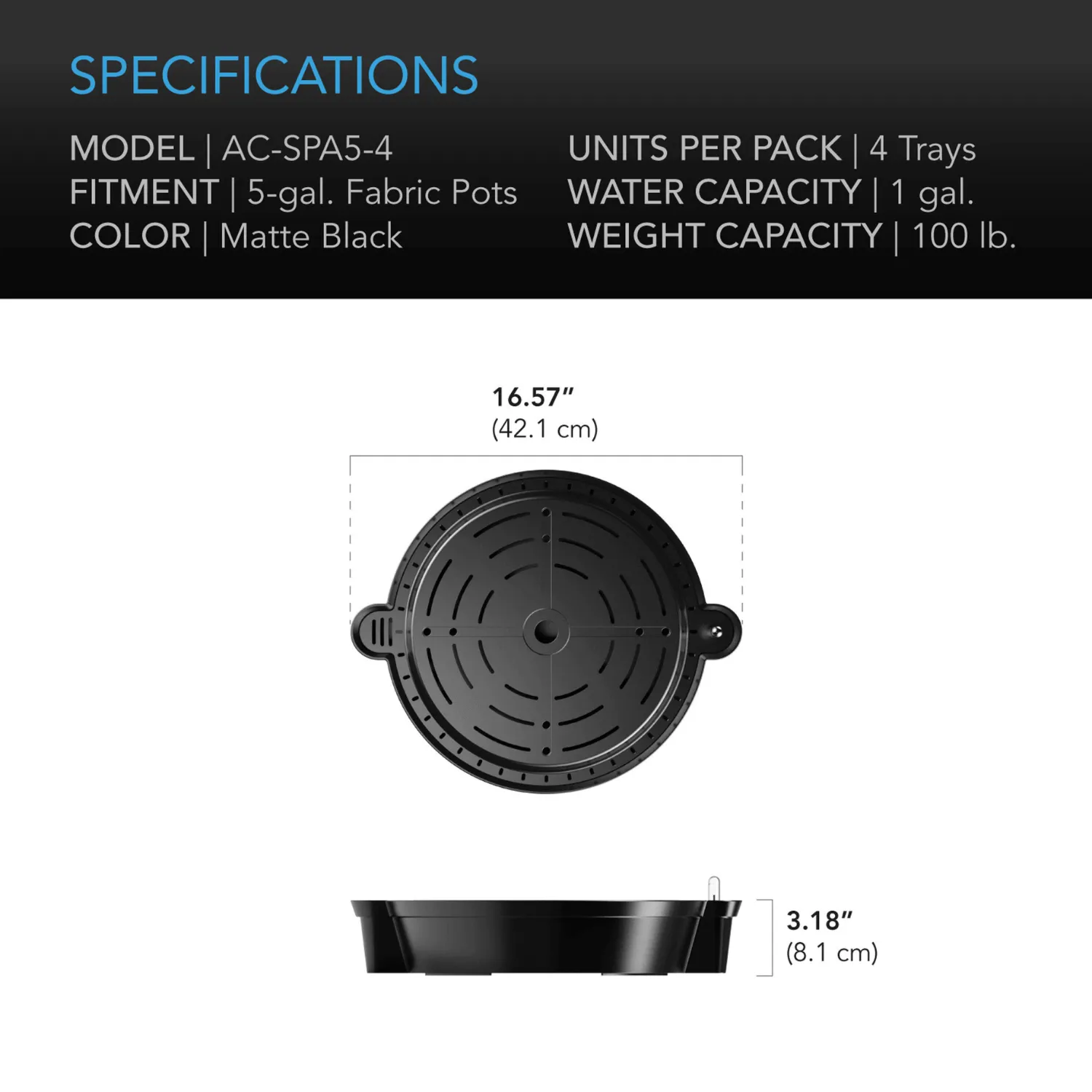 AC Infinity Self-Watering Fabric Pot Base, 4-Pack