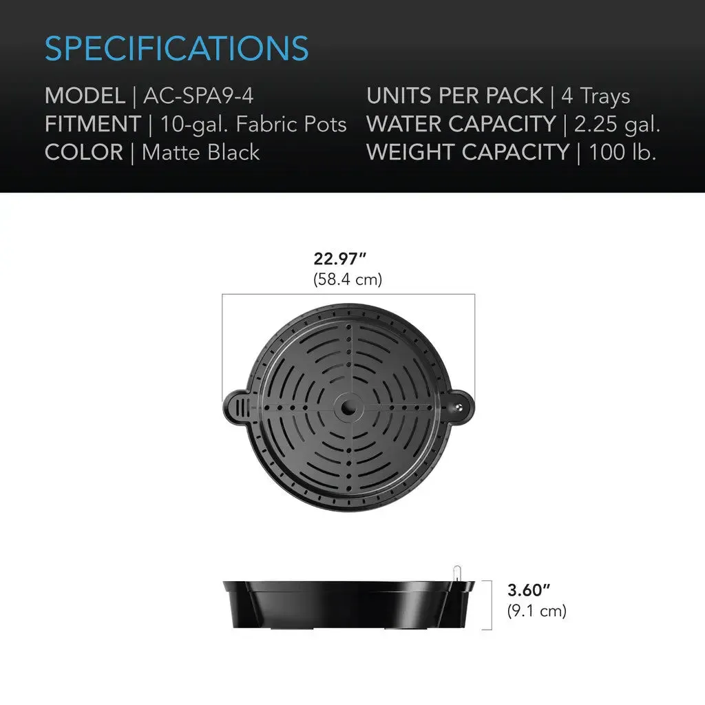 AC Infinity Self-Watering Fabric Pot Planter Base XL | Pack of 4