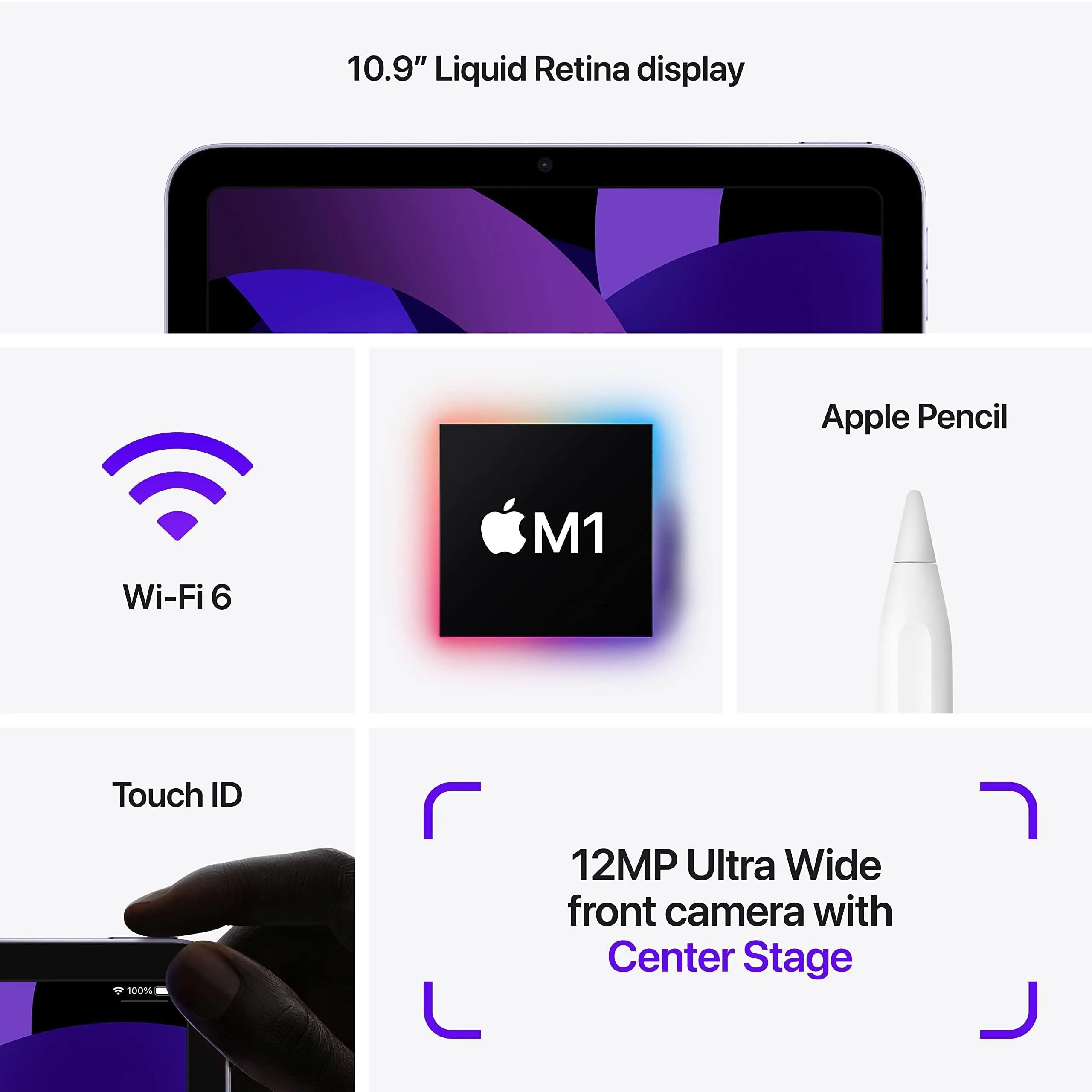 Apple 2022 10.9-inch iPad Air (Wi-Fi, 256GB) - Purple (5th Generation)