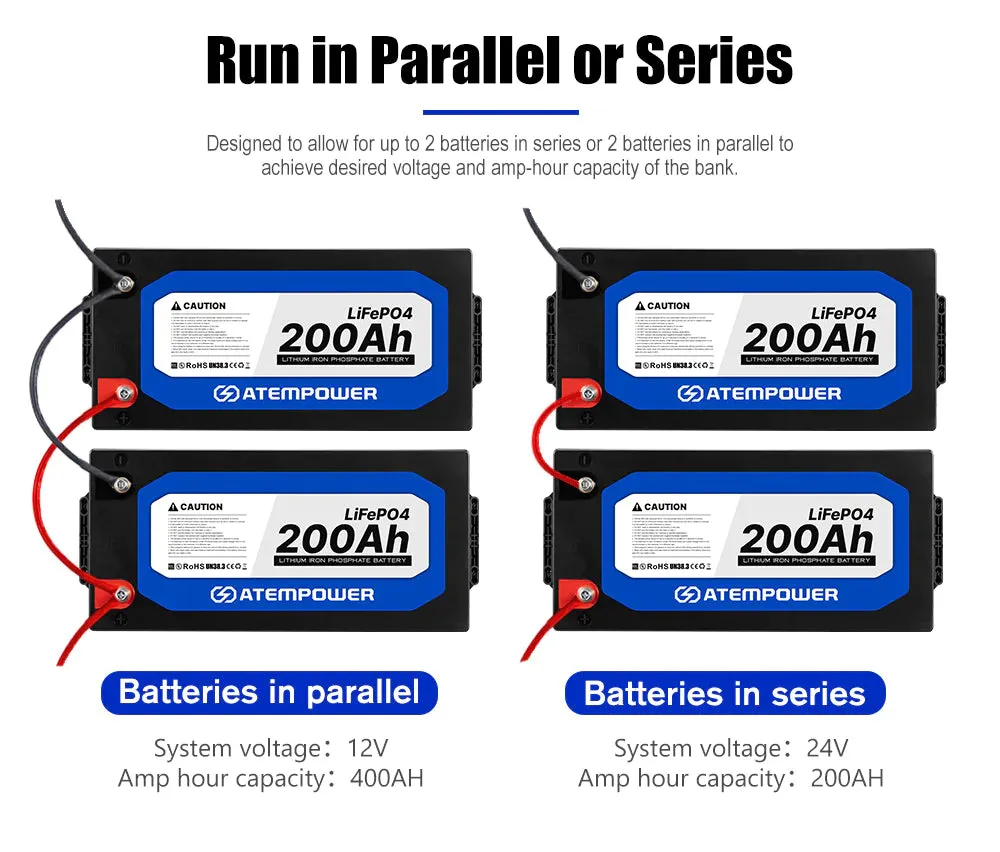 ATEM POWER 12V Lithium Battery LiFePO4 200Ah