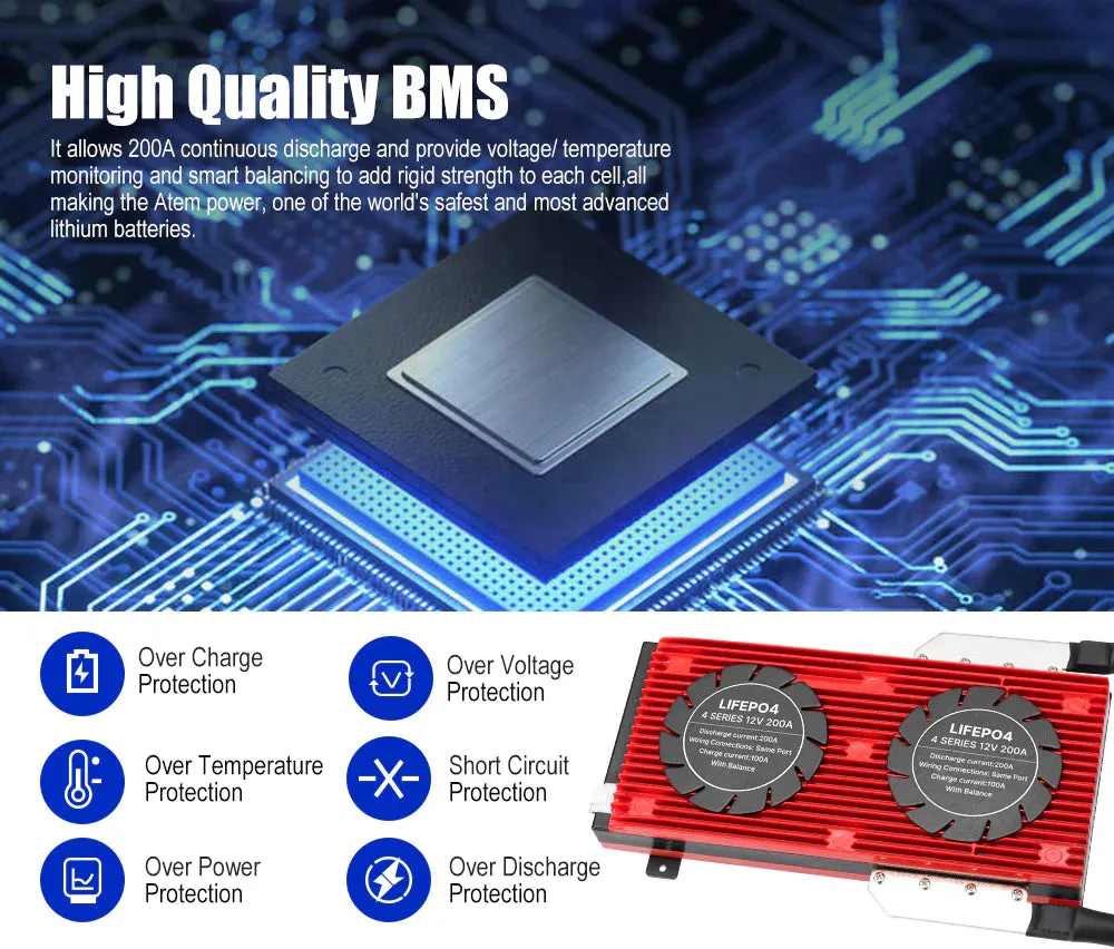 ATEM POWER 12V Lithium Battery LiFePO4 200Ah
