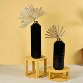 Black Metal Vase | Contemporary Table Accents | Centre Piece Decor | Set Of 2
