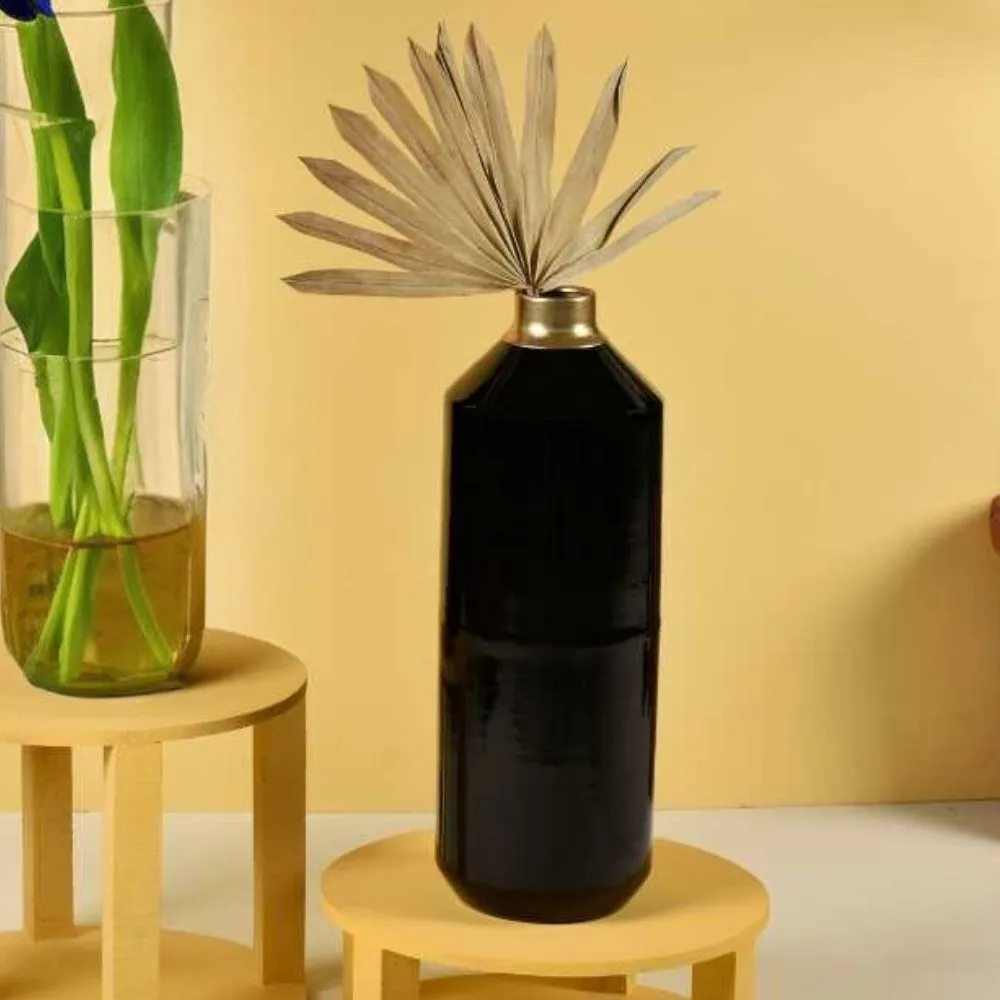 Black Metal Vase | Contemporary Table Accents | Centre Piece Decor | Set Of 2