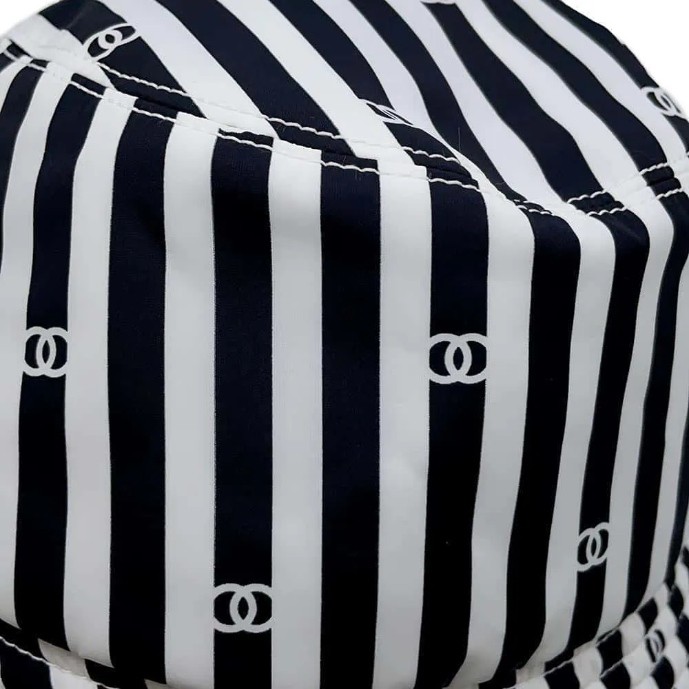 CHANEL Coco Beach Stripe Hat Size S White/Black Polyamide100%