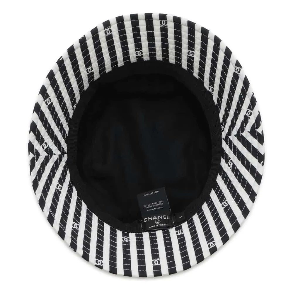 CHANEL Coco Beach Stripe Hat Size S White/Black Polyamide100%