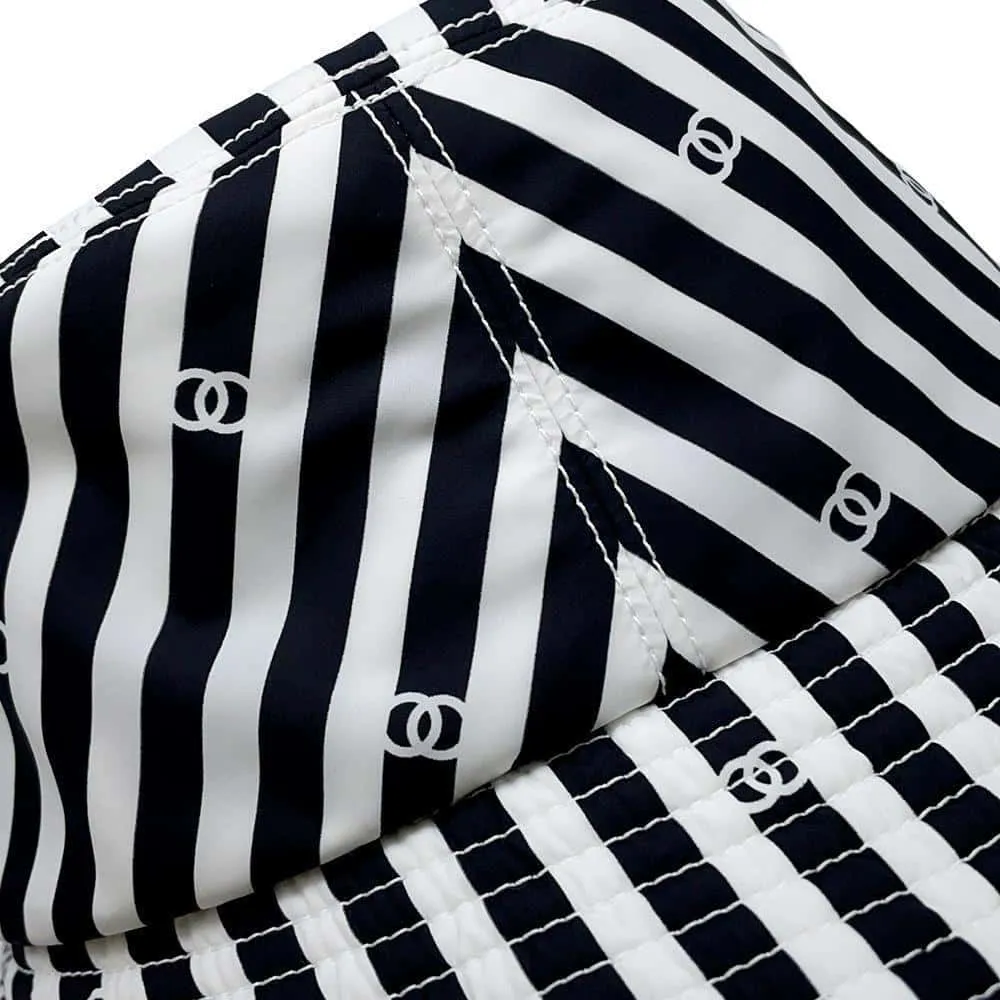 CHANEL Coco Beach Stripe Hat Size S White/Black Polyamide100%