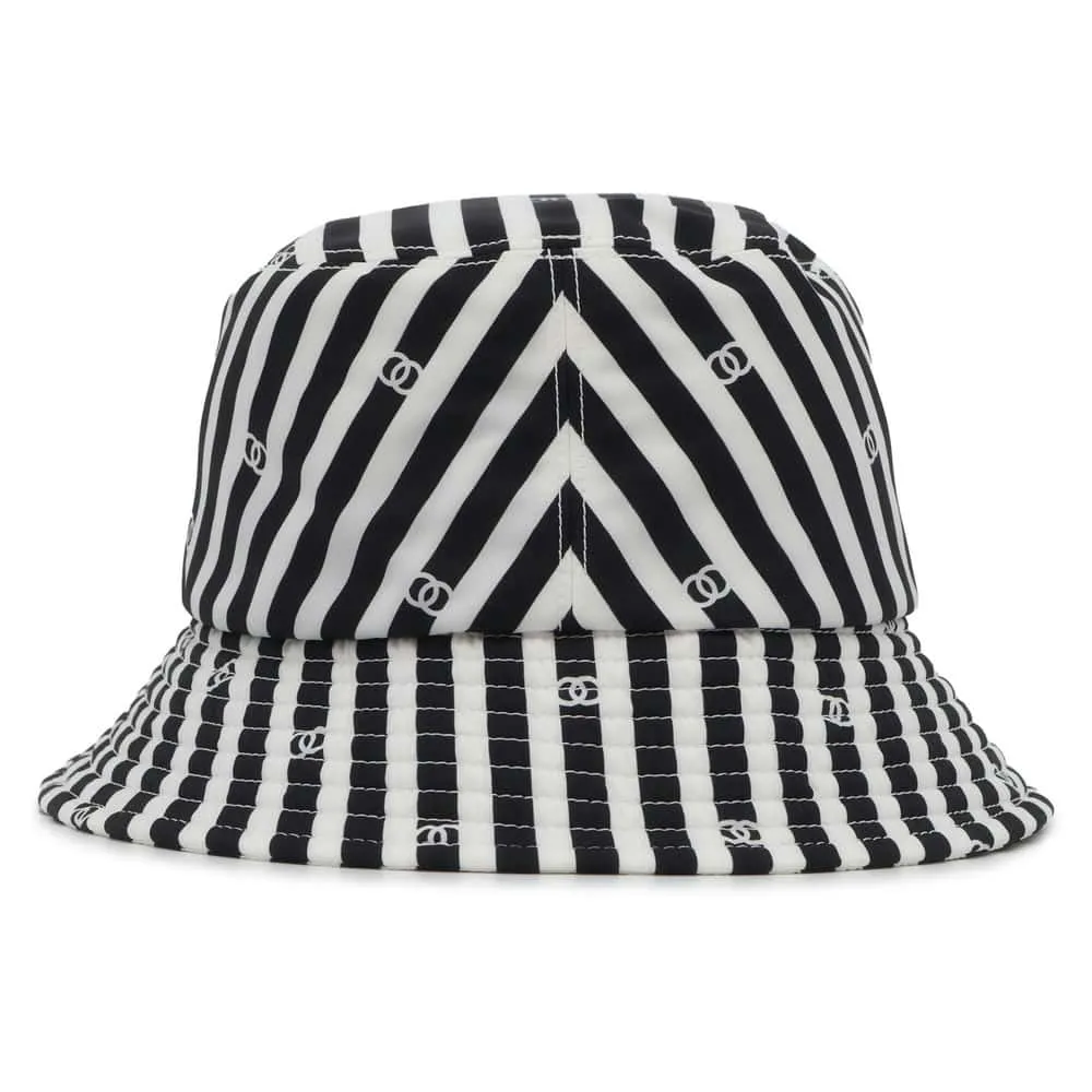 CHANEL Coco Beach Stripe Hat Size S White/Black Polyamide100%