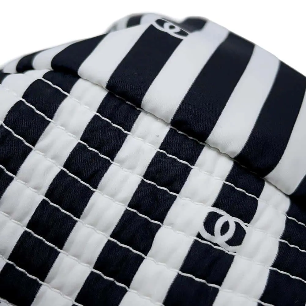 CHANEL Coco Beach Stripe Hat Size S White/Black Polyamide100%