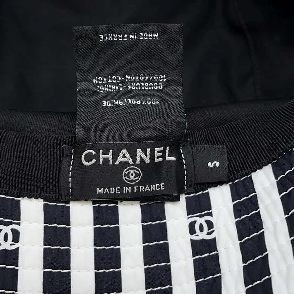 CHANEL Coco Beach Stripe Hat Size S White/Black Polyamide100%