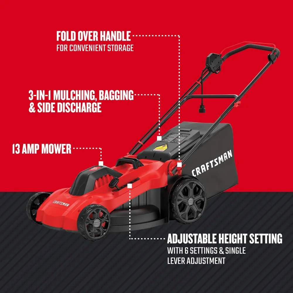 CRAFTSMAN Electric Lawn Mower, 20-Inch, Corded, 13-Ah.