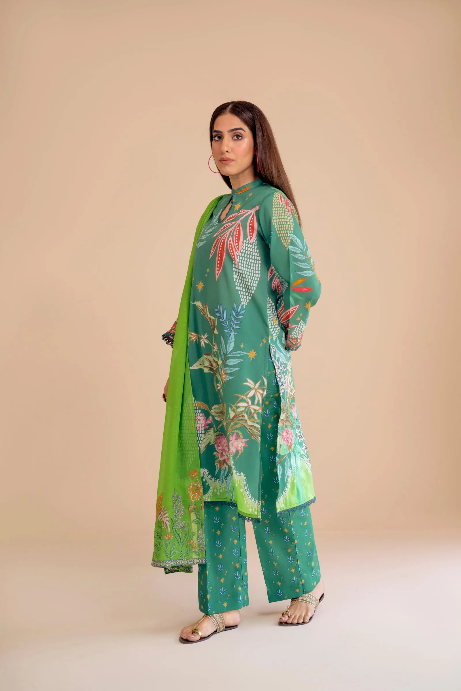 Crinkle Lawn Slub Digital print Embroidery