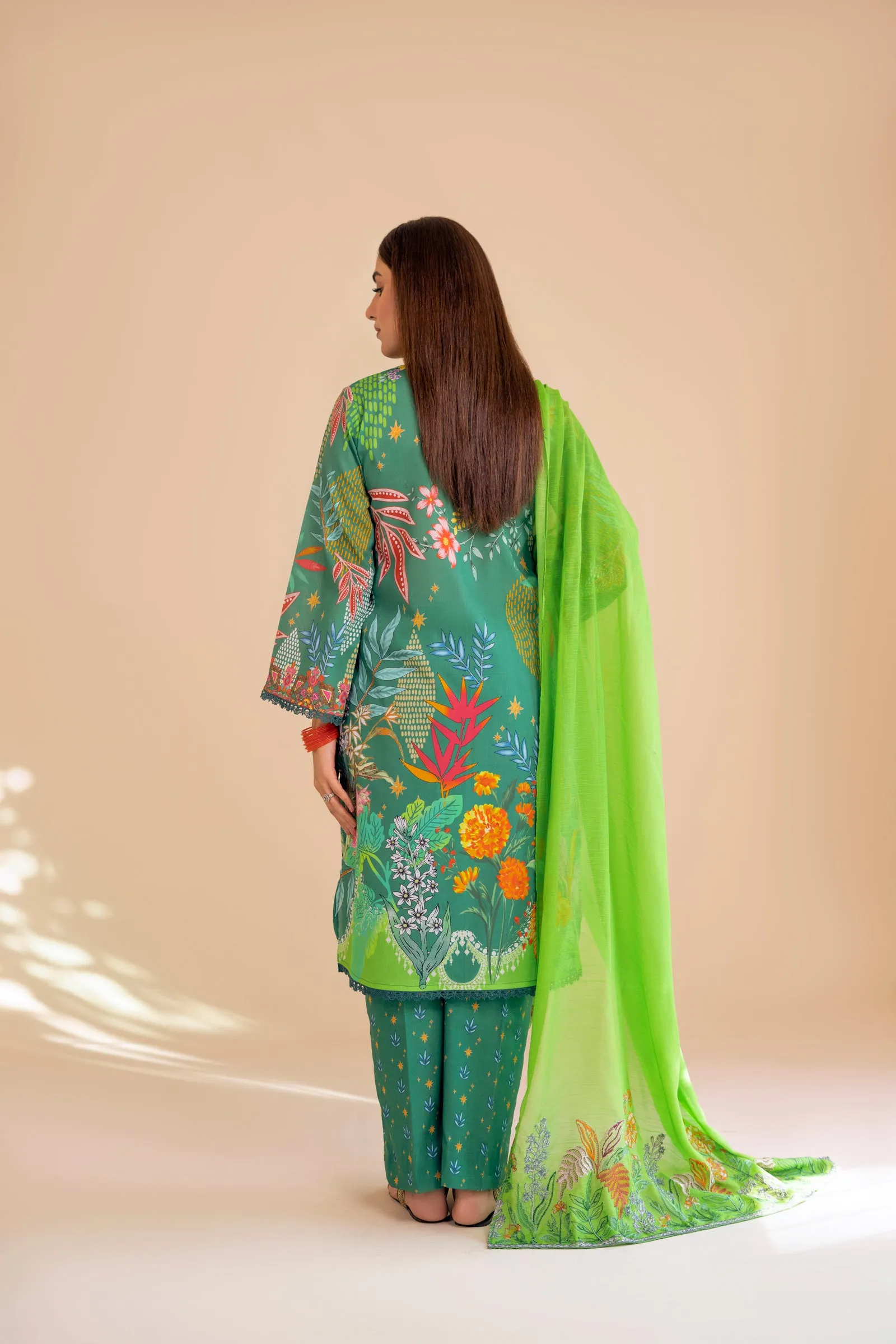 Crinkle Lawn Slub Digital print Embroidery