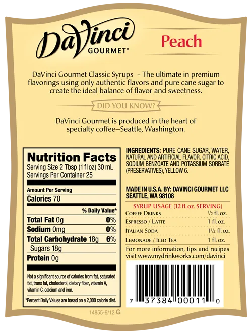 DaVinci Classic Peach Syrup (750mL)
