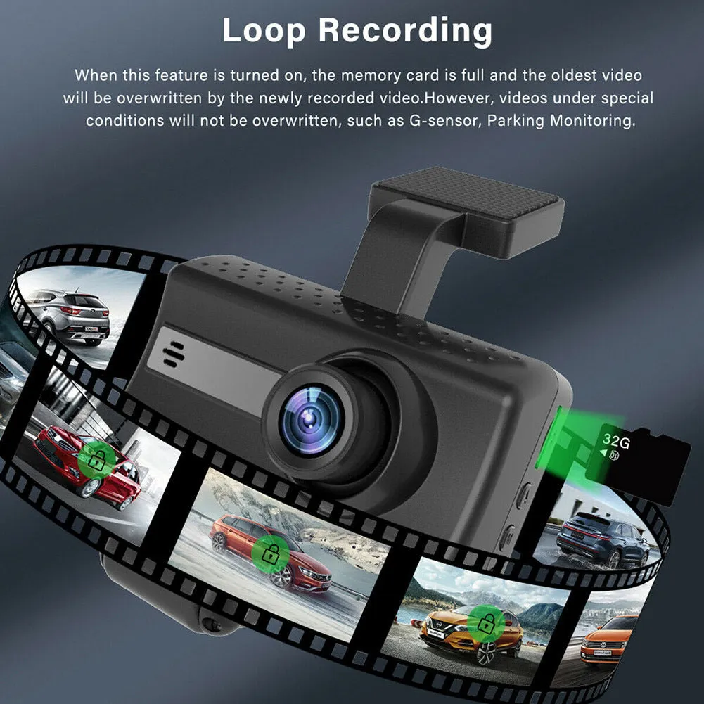 Dual Lens Car Dvr Dash Cam Video Recorder 3-inch HD Display