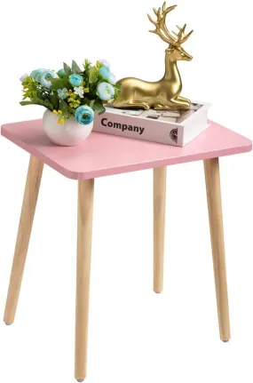 Expressow Wooden Handmade Beautiful End Table Coffee Table Side Table Bedside Table Nightstand for Living Room Bedroom Dining Room Kitchen Office (Pink)