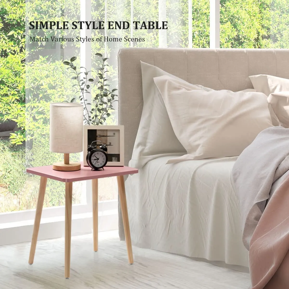 Expressow Wooden Handmade Beautiful End Table Coffee Table Side Table Bedside Table Nightstand for Living Room Bedroom Dining Room Kitchen Office (Pink)