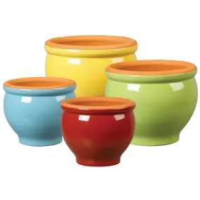 Glazed Terra Cotta Pedestal Bowl Sprout 7.75in
