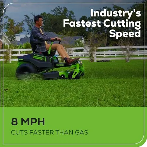 Greenworks 60V 42” Cordless Electric CrossoverZ Zero Turn Riding Mower, (4) 8.0Ah Batteries and (2) Dual Port Turbo Chargers
