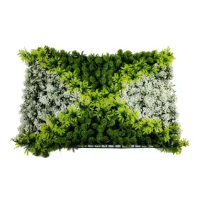 HI FLOORS Artificial Wall Grass for Home Decoration (1 Pc) I Grass Mat for Wall I Vertical Garden Artificial Wall Plants (Green with White Color, 60cm X 40cm X 3cm, Pack of 1)