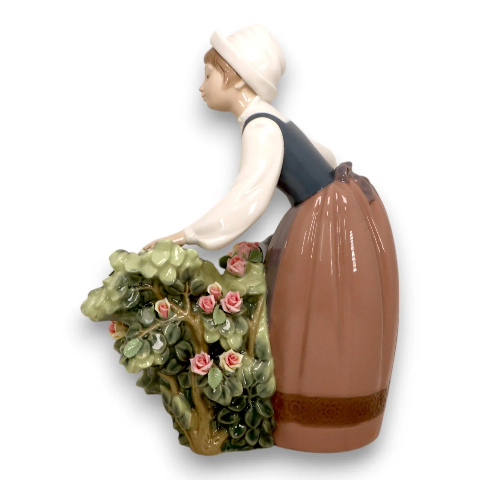 Lladro 1354 Dutch Girl Watering Pink Rose Bush Retired Vintage Gloss Spain
