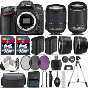 Nikon D7100 Digital SLR Camera   18-140mm VR   55-200mm VR II   64GB -4 Lens Kit, Black