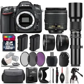 Nikon D7100 DSLR Camera   Nikon 18-55mm Lens   500mm Telephoto Lens - 32GB Kit, Black