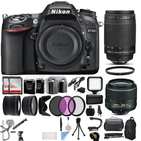 Nikon D7100 DSLR Digital Camera with 18-55mm VR II   70-300mm f/4-5.6G Lens   128GB Memory   2 Batteries   Charger   LED Video Light   Backpack