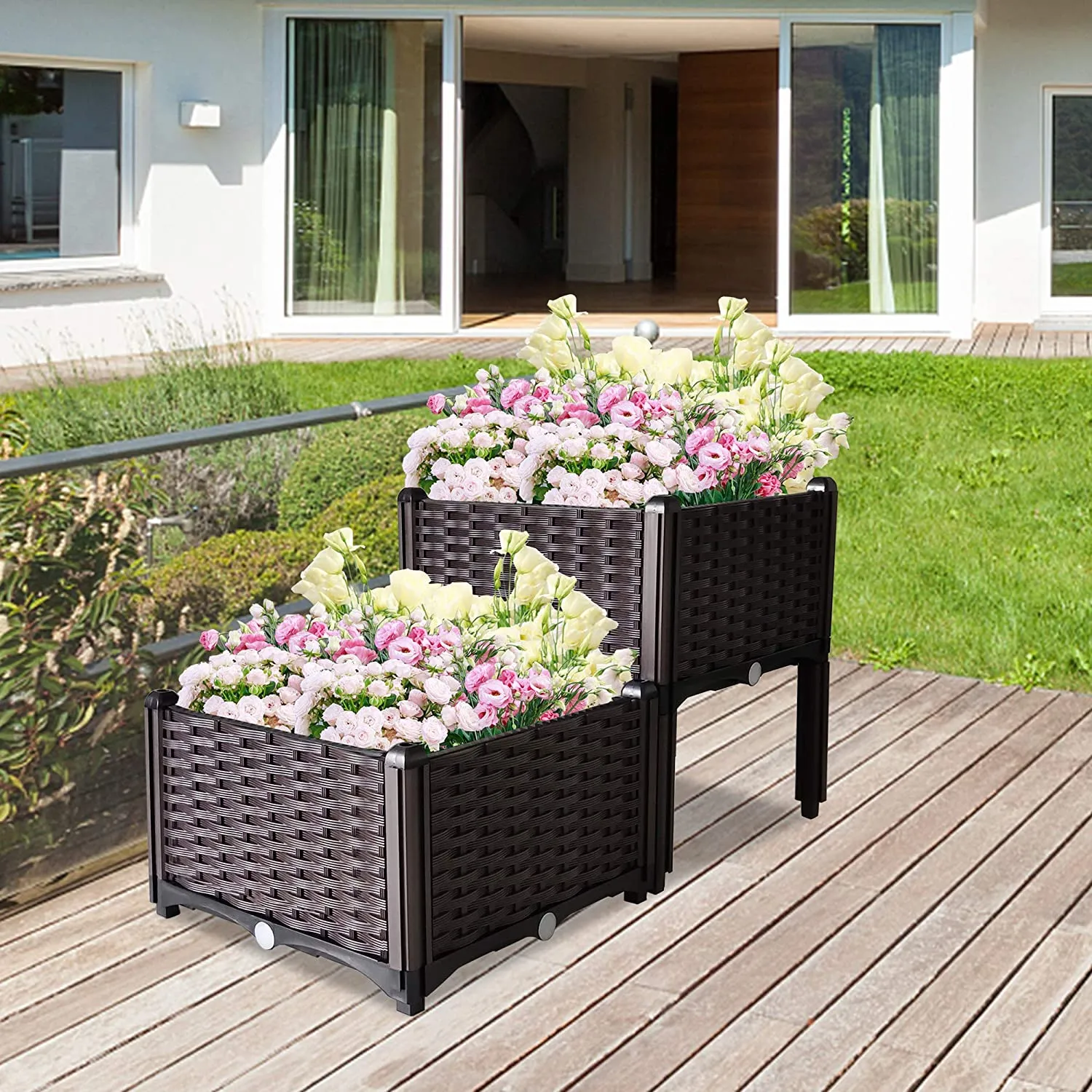 Planter Boxes Raised Self Watering Planters Outdoor Raised Garden Bed Herb Planters for Outdoor Plants Garden Boxes Outdoor Raised Resin Elevated Planter Box