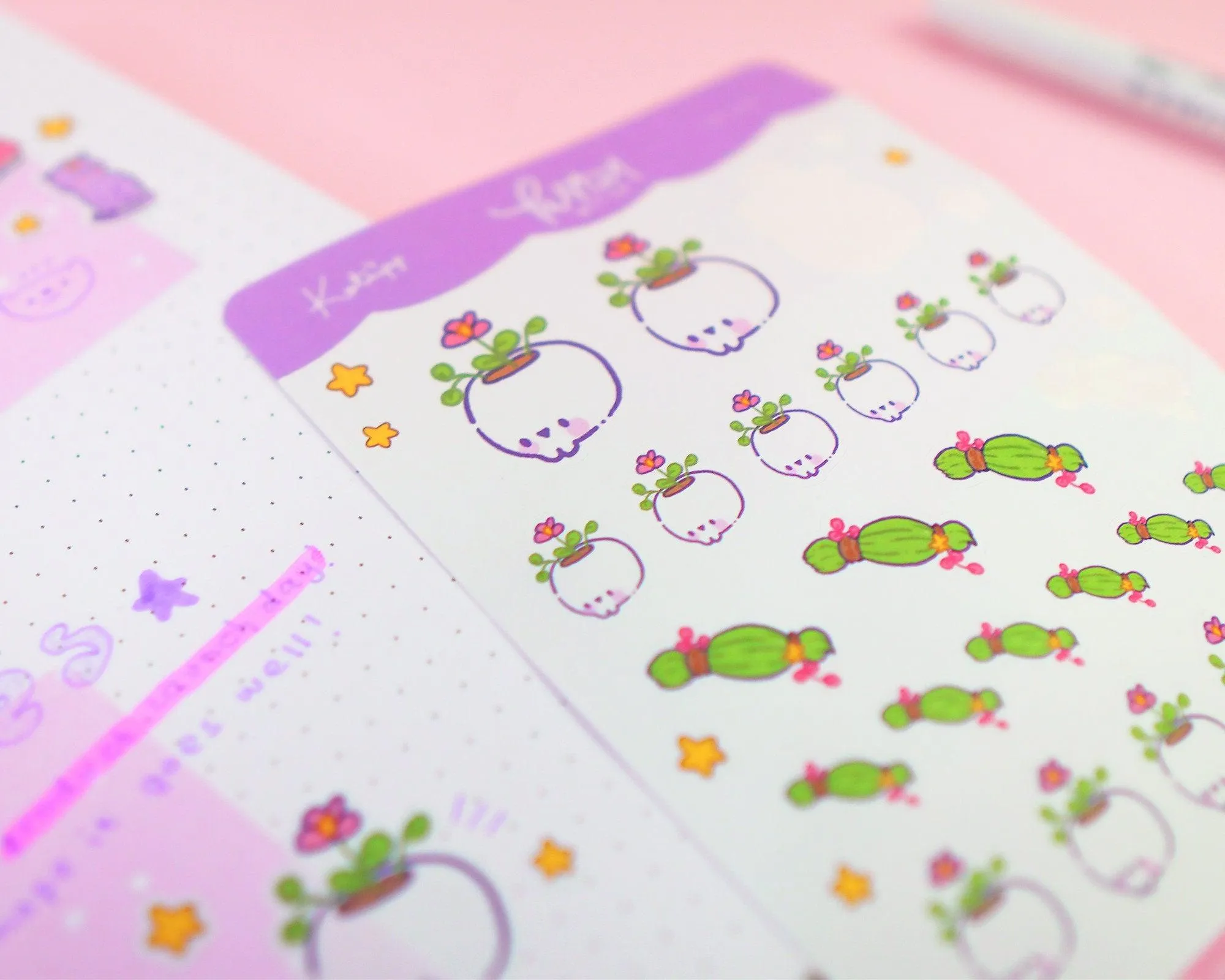 Primrose the Pastel Witch Skull Planter Sticker Sheet | Kawaii Witchy Stickers | Magical Bujo & Scrapbook Stickers | PW 003