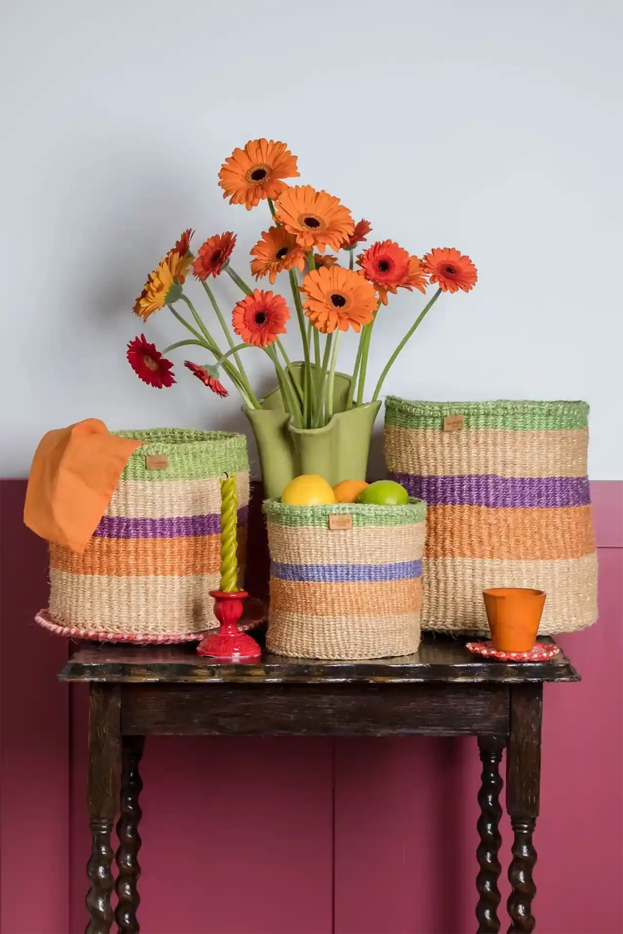 RELI: Orange, Purple & Green Stripe Woven Storage Basket