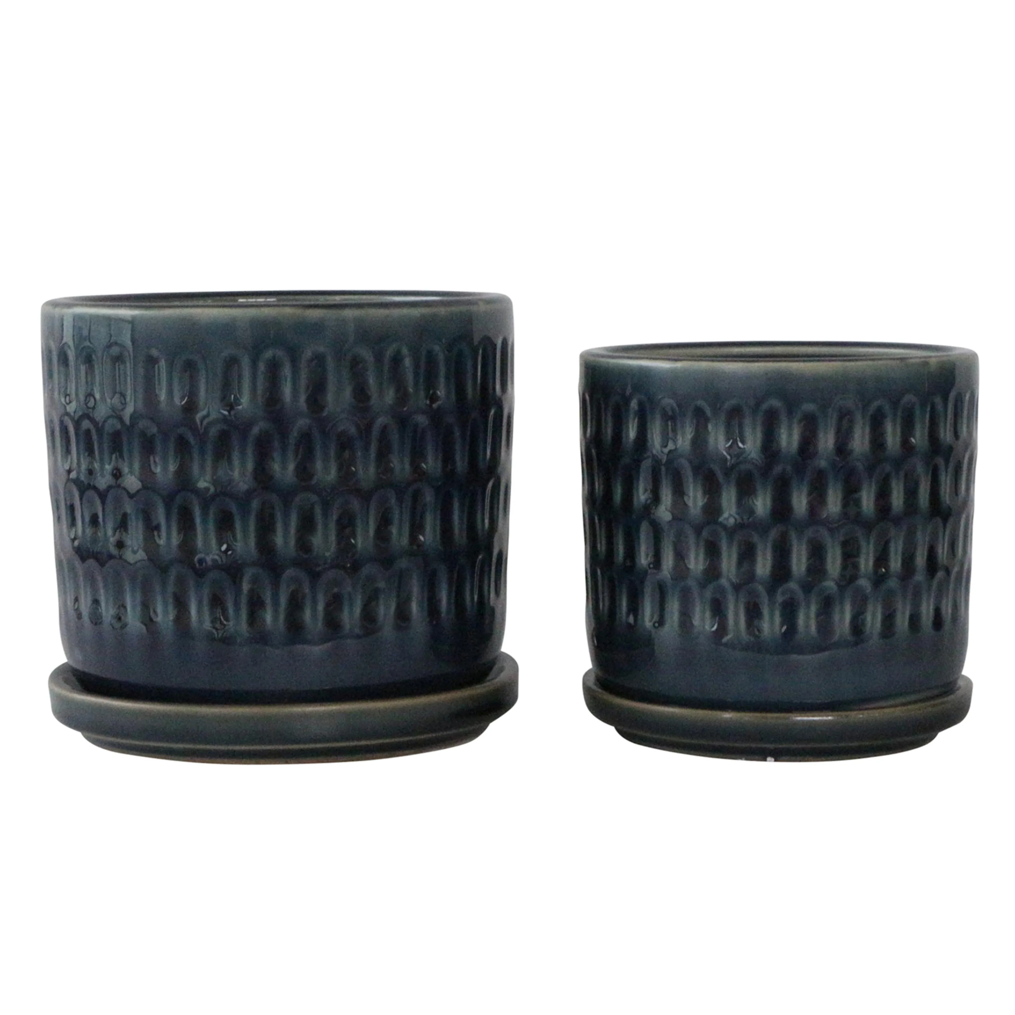 S/2 5/6" Hammered Planters W/ Saucer, Blue