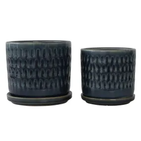 S/2 5/6" Hammered Planters W/ Saucer, Blue