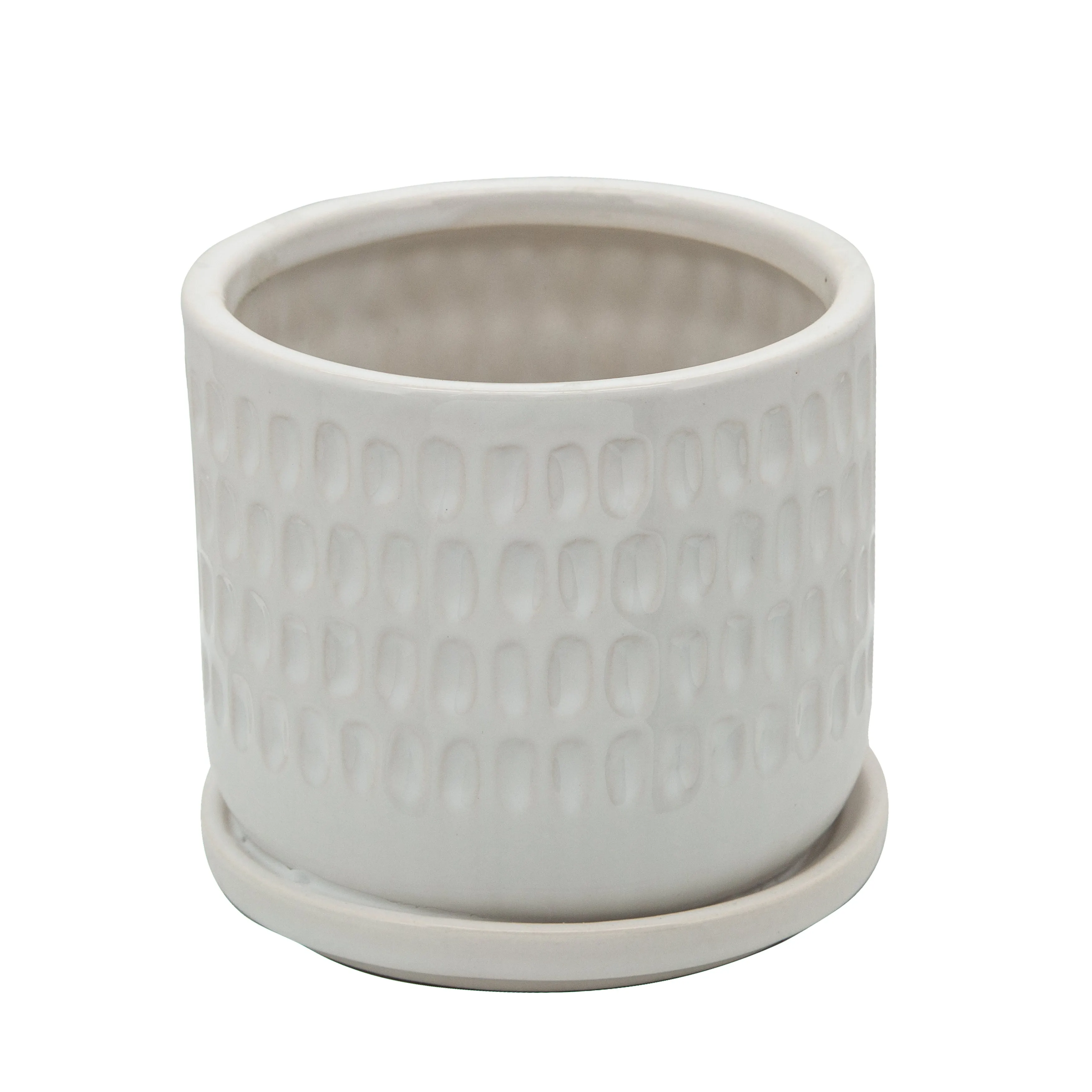 S/2 5/6" Hammered Planters W/ Saucer, White
