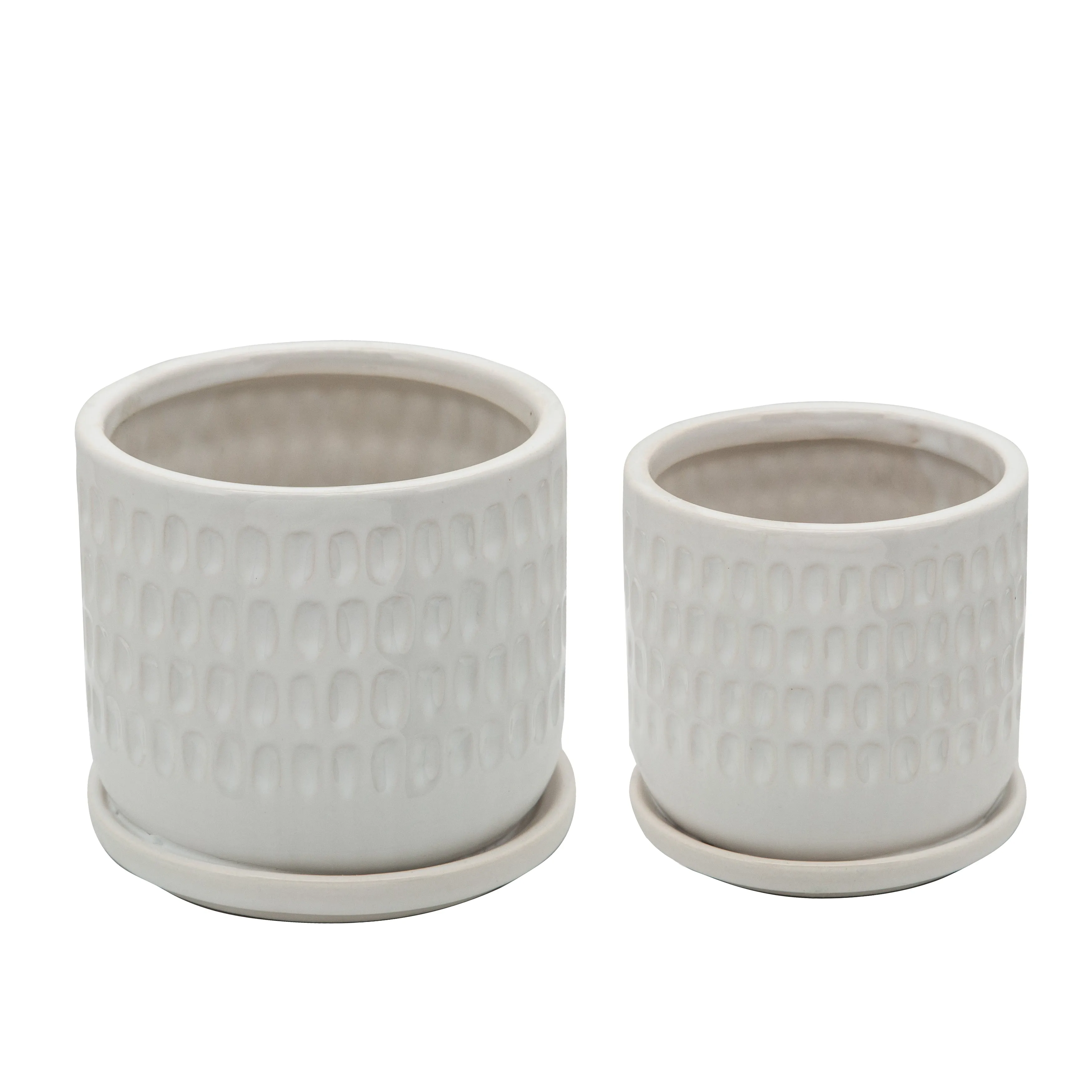 S/2 5/6" Hammered Planters W/ Saucer, White