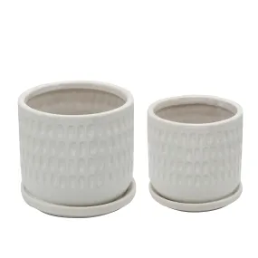 S/2 5/6" Hammered Planters W/ Saucer, White