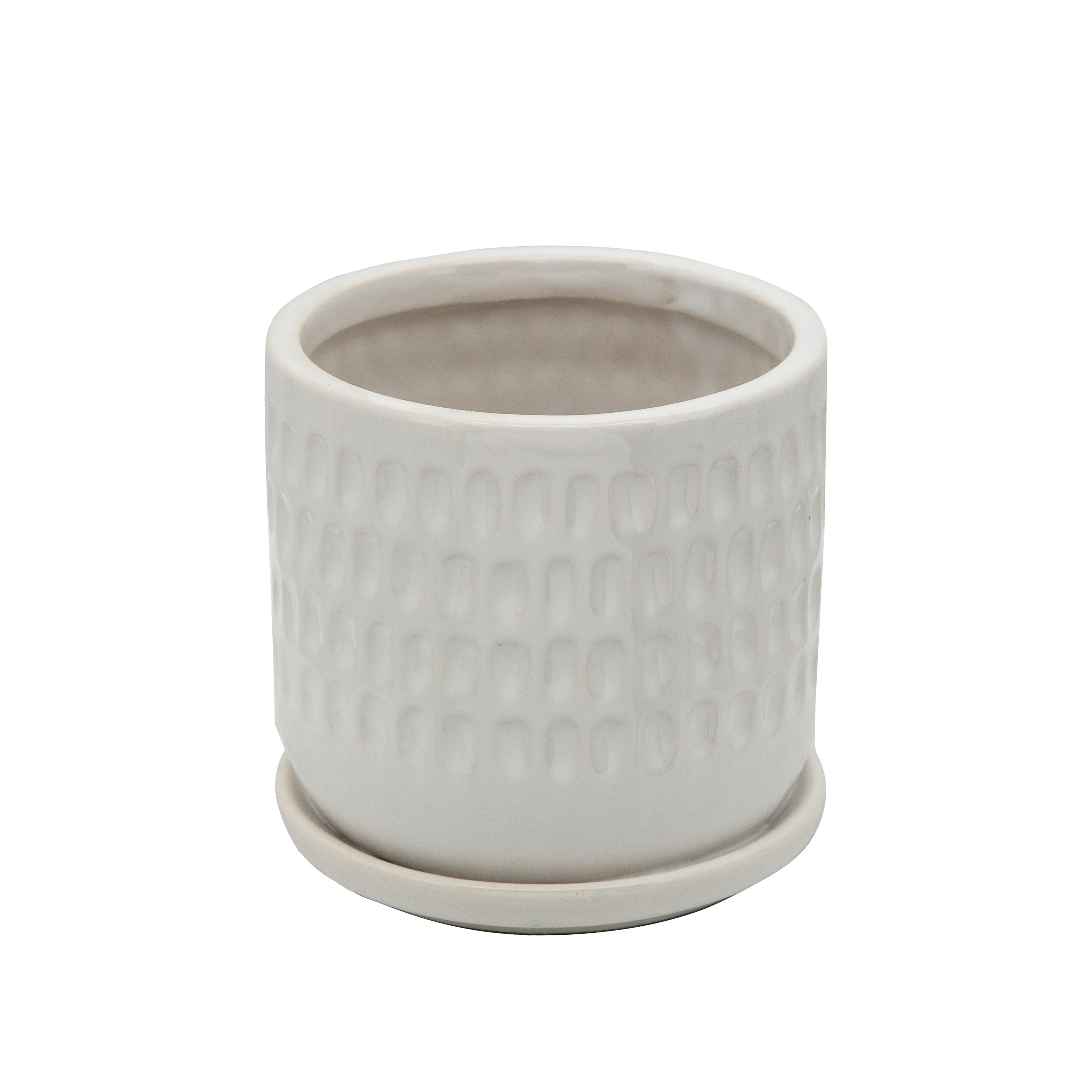 S/2 5/6" Hammered Planters W/ Saucer, White