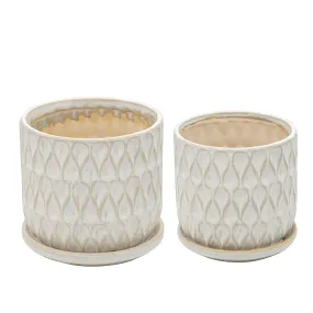 S/2 5/6" Teardrop Planters W/ Saucer,White