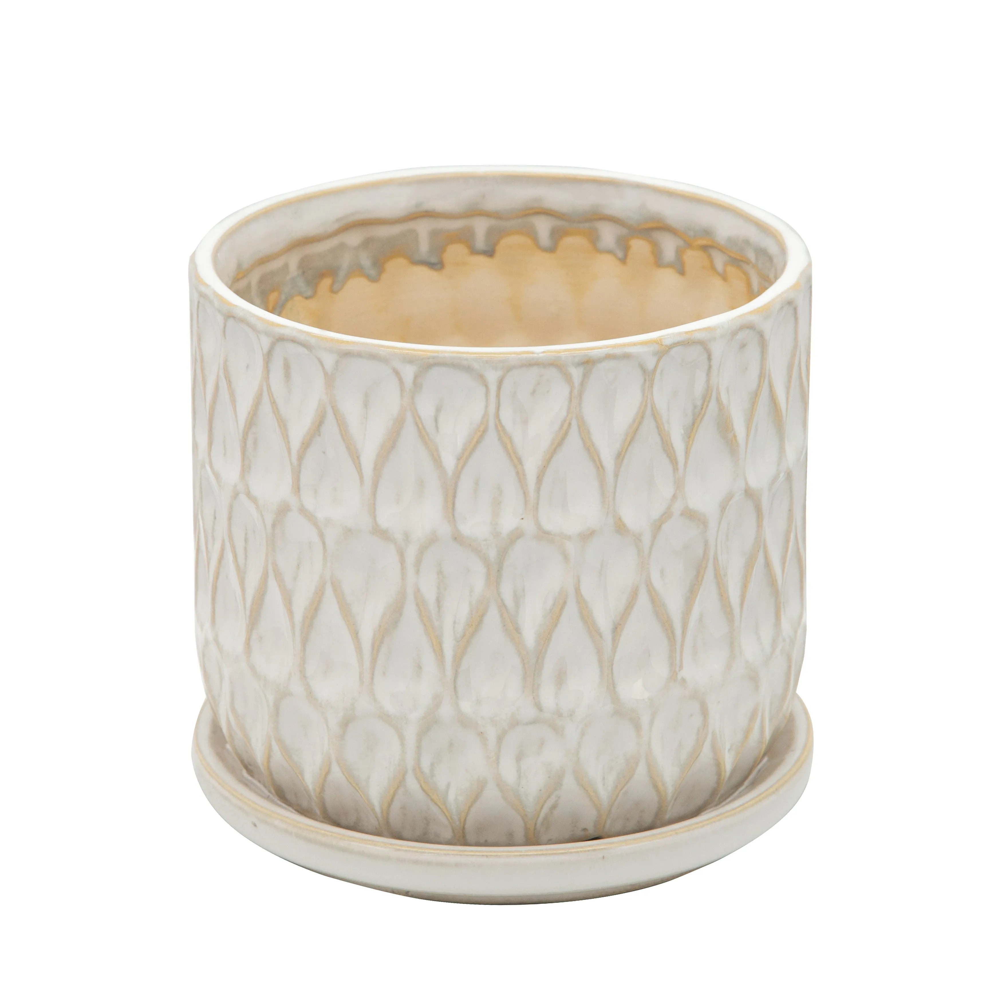 S/2 5/6" Teardrop Planters W/ Saucer,White