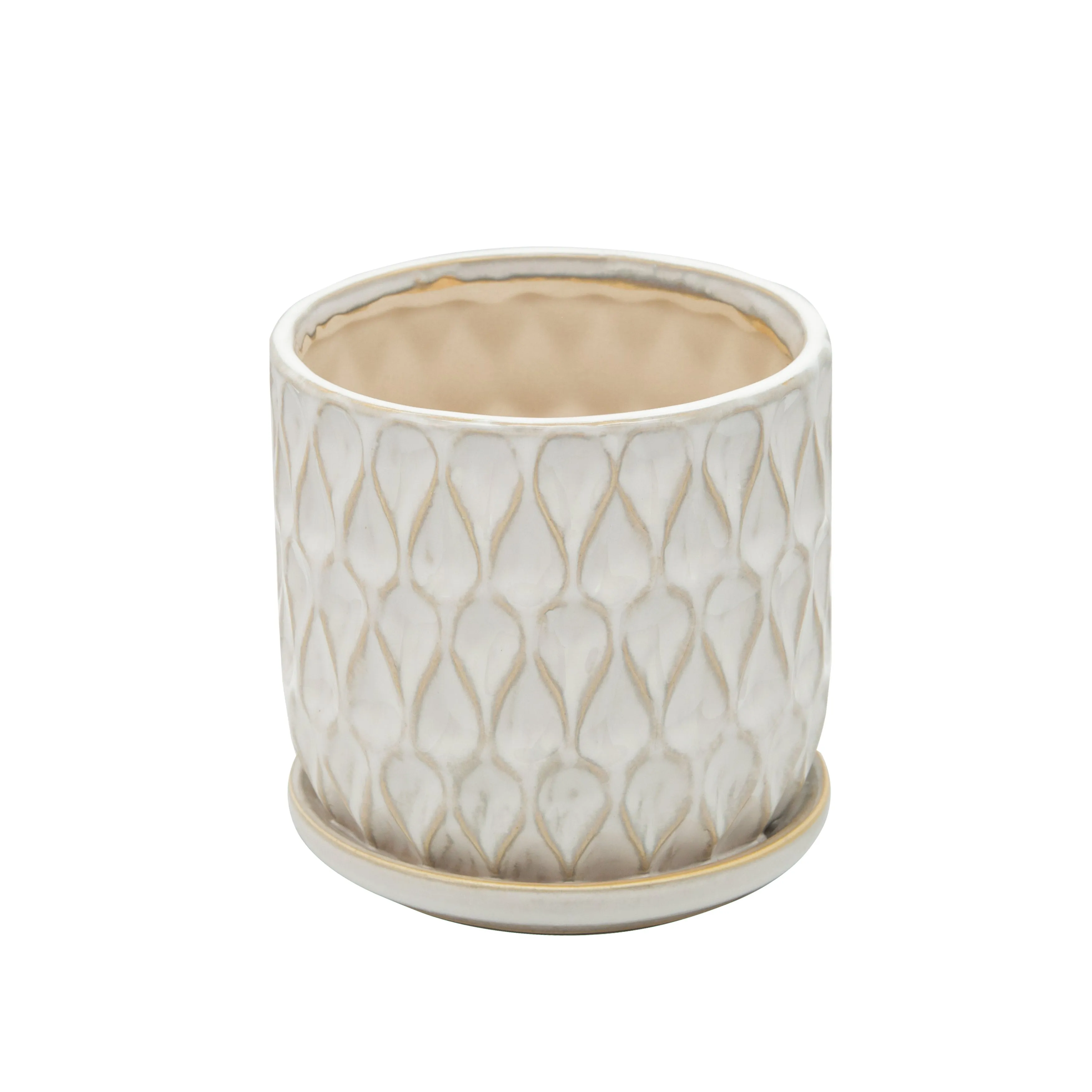S/2 5/6" Teardrop Planters W/ Saucer,White