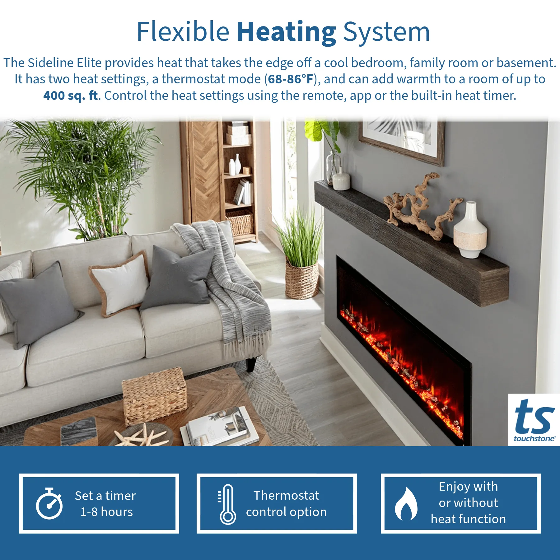 Sideline Elite 60 Inch Smart Electric Fireplace with Encase Surround Mantel