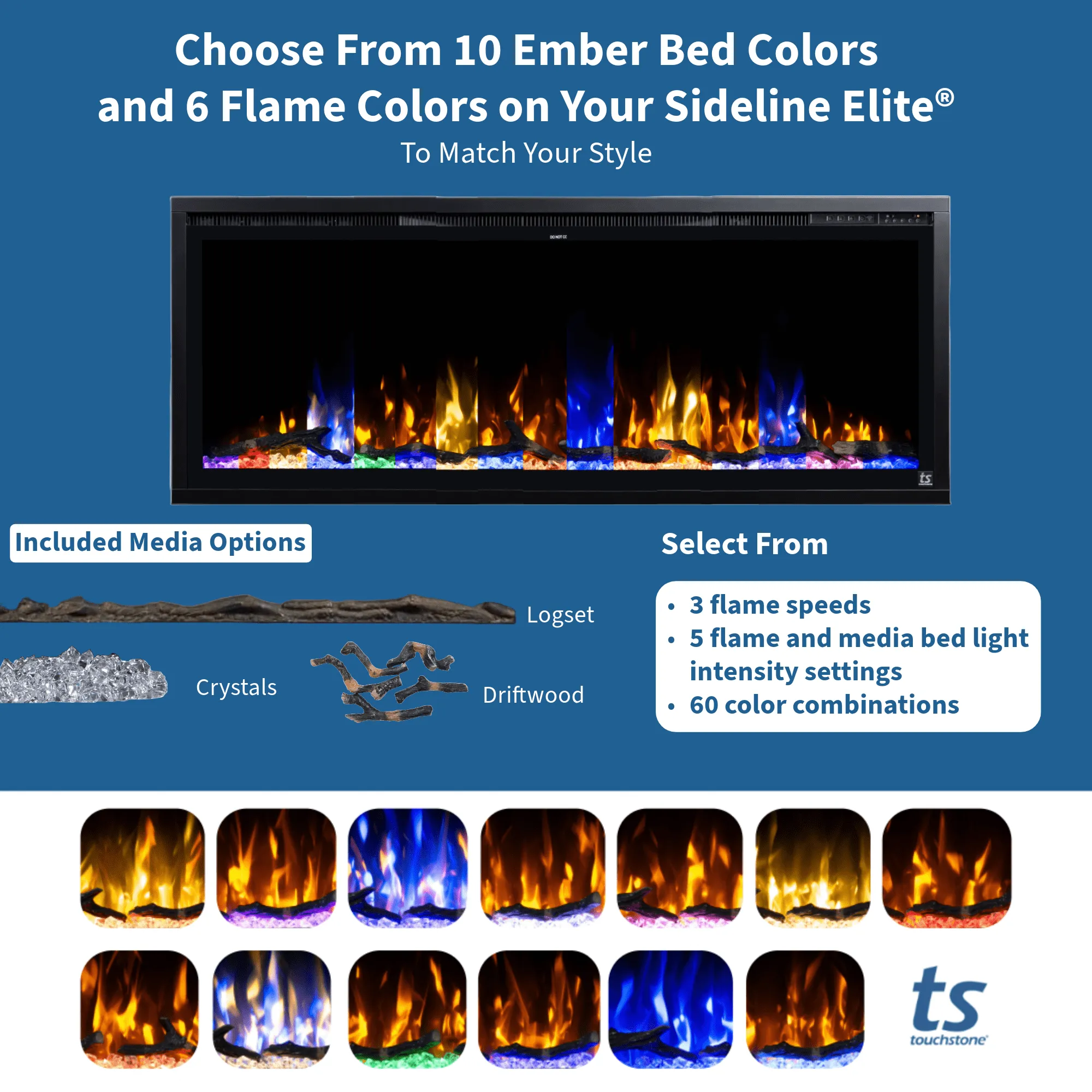 Sideline Elite 60 Inch Smart Electric Fireplace with Encase Surround Mantel