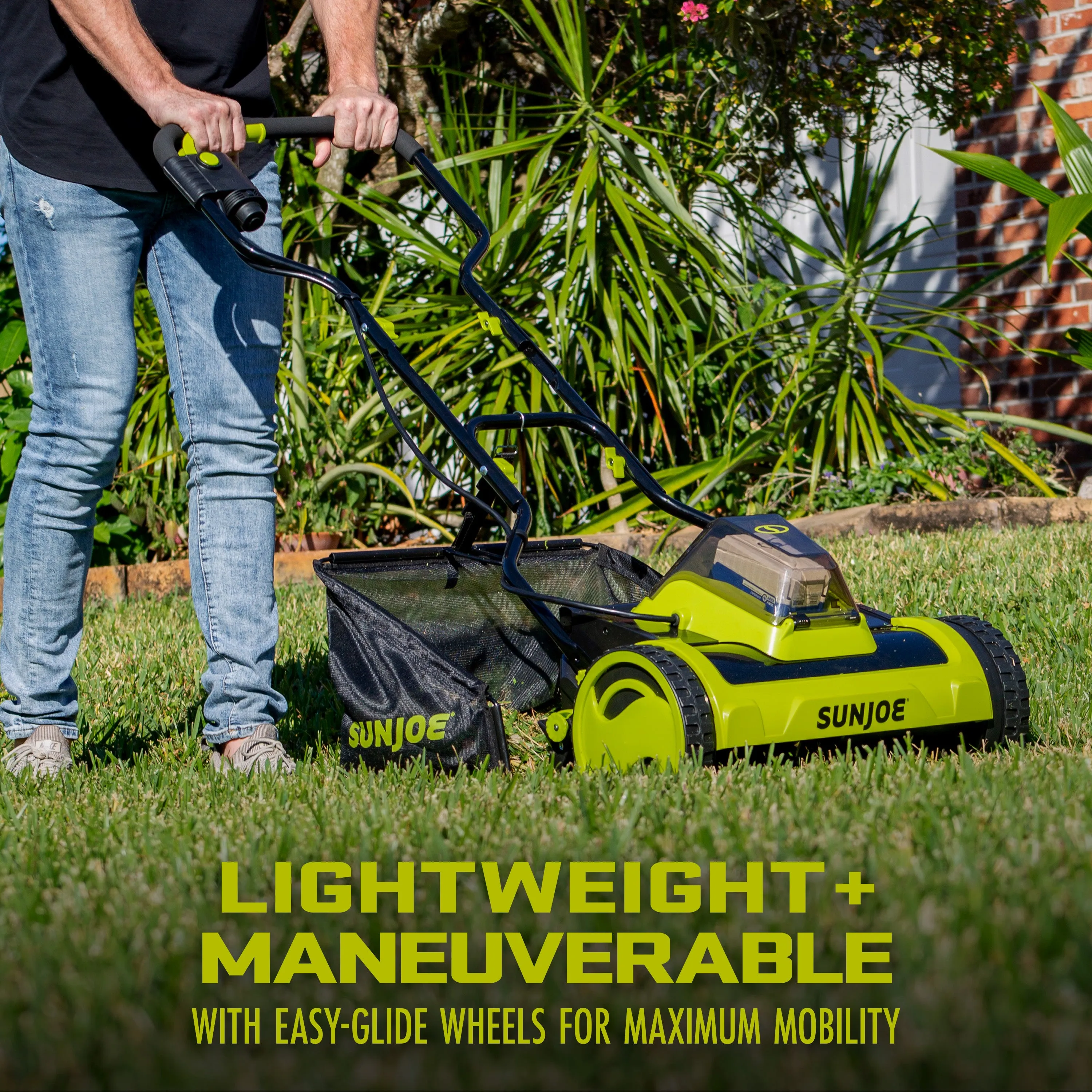 Sun Joe 24V-CRLM15 24-Volt* IONMAX Cordless Push Reel Mower W/ Collection Bag | 15-inch | W/ 4.0-Ah Battery   Charger