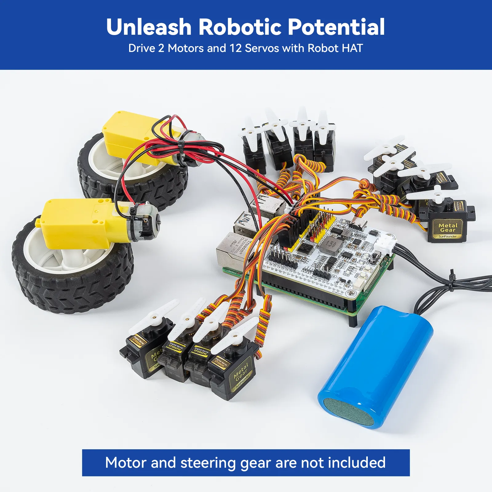 SunFounder Robot HAT Expansion Board Designed for Raspberry Pi 5/ 4/ 3B / 3B/Zero W /Zero